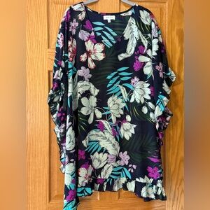 Grace and Lace Gracie Ruffle Cover Up Navy/Multi Color Floral Print L/XL
